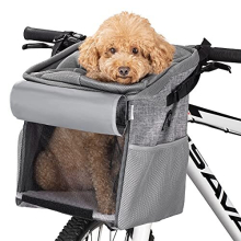 Pet Carrier for Bike - Bicycle Basket Pet Carrier for Dogs or Cats - Cat Dog Backpack Bag with Shoulder Strap Cycling, Hiking, Travel - Grey