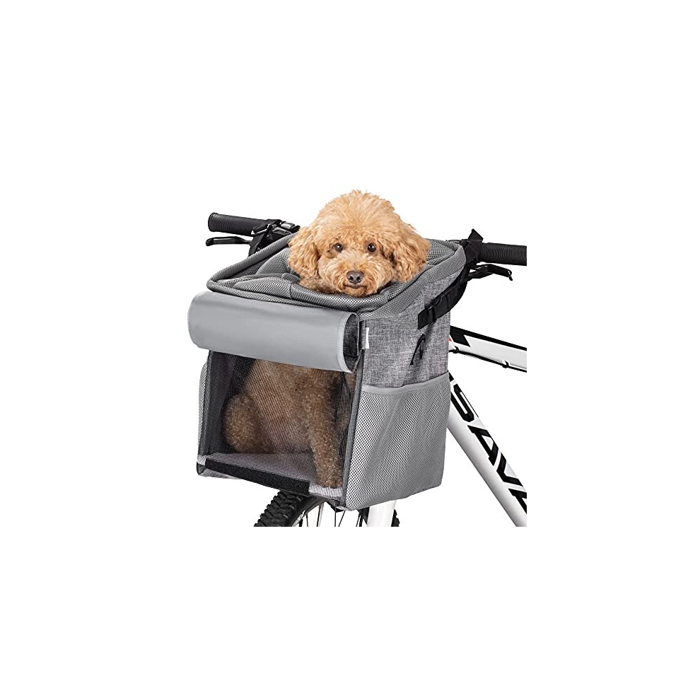New Navaris Pet Carrier For Bike - Bicycle Basket Pet Carrier For Dogs Or Cats - Cat Dog Backpack Bag With Shoulder Strap Cycling, Hiking, Travel - Grey