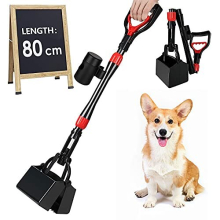 Dog Pooper Scooper, 80cm Long Handle Foldable Poop Scooper with Bag Dispenser, Flat Bottom Portable Duty Poo Waste Pick Up Rake with High Durable