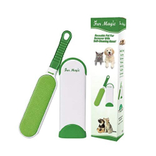 Pet Hair Remover Lint Brush With Self-Cleaning Base, Reusable Fluff Remover for Clothes, Double-Sided Fur Cleaner for Dog and Cat, Green