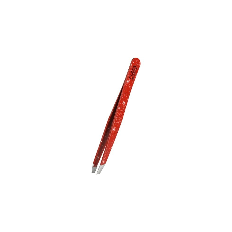 Switzerland Tweezers Slanted - Red Glitter - Professional Slant Plucking Tweezers for Eyebrow Shaping and Hair Removal