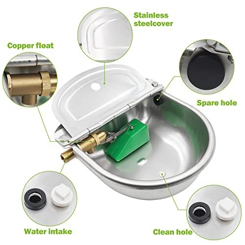 Automatic Horse Waterer,Stainless Steel Water Troughs Livestock with 1/2" Brass Float Valve and