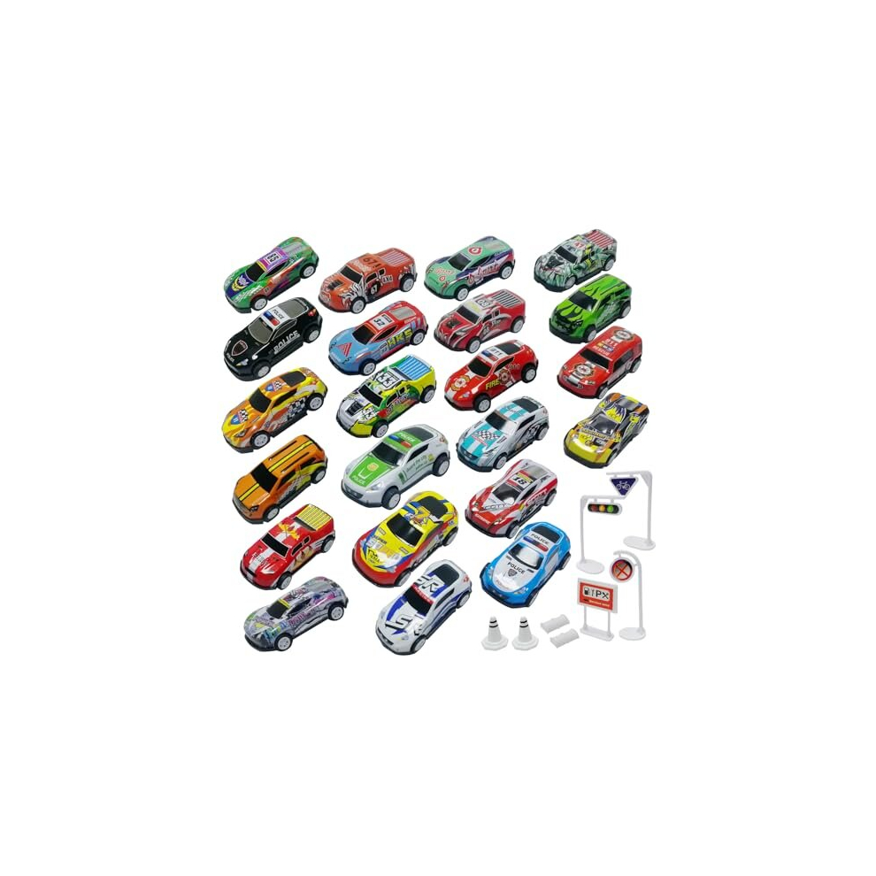 Pullback Diecast Cars, 30Pcs Die Cast Metal Toy Cars With Roadblock, Small Cars For Kids