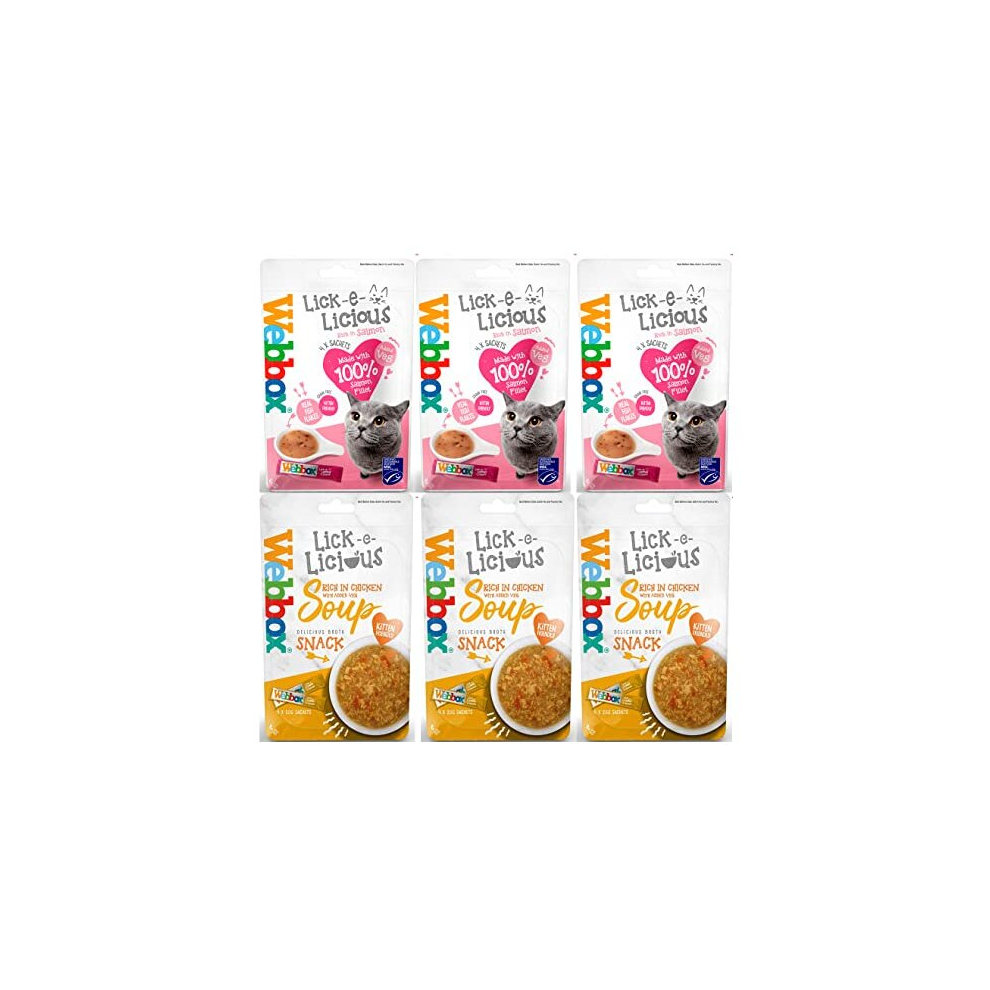 Webbox Lick-e-Licious Chicken & Salmon Cat Soup Treat - Pack Of 6 (24x20g Sachets) + Howsehold Bag