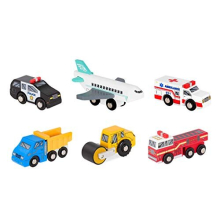 Battat - Auto Giocattolo Miniature - 6Pz Mini Veicoli in Legno - Veicoli di Soccorso e Costruzione