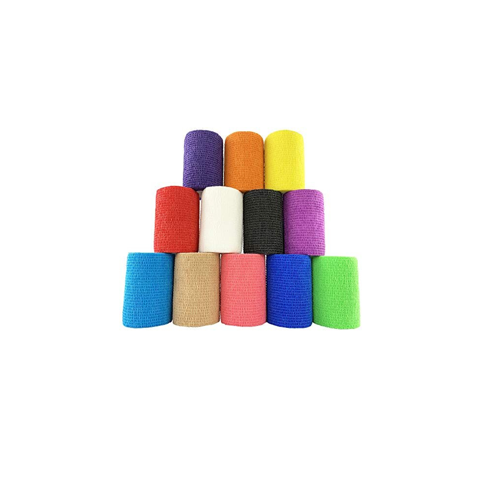 Inksafe Assorted Colours Self Adherent Cohesive Bandages 7.5Cm X 4.5M Box Of 12 - Uses Include Vet Wrap, Tape For Human Wrist And Ankle Sprains And Sports