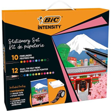 Intensity Japan Stationery Kit with Fineliners, Dual-Tip Felt Pens, Washi Tape, Sticky Notes, Notebook - Assorted Colours, Set of 25 Pieces