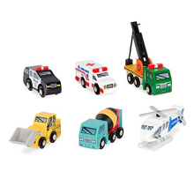 Battat - Auto di Legno per Bambini - Set di 6 Veicoli Giocattolo - Mini Veicoli di Soccorso e Costruzione - Giocattoli per Bambini 3+