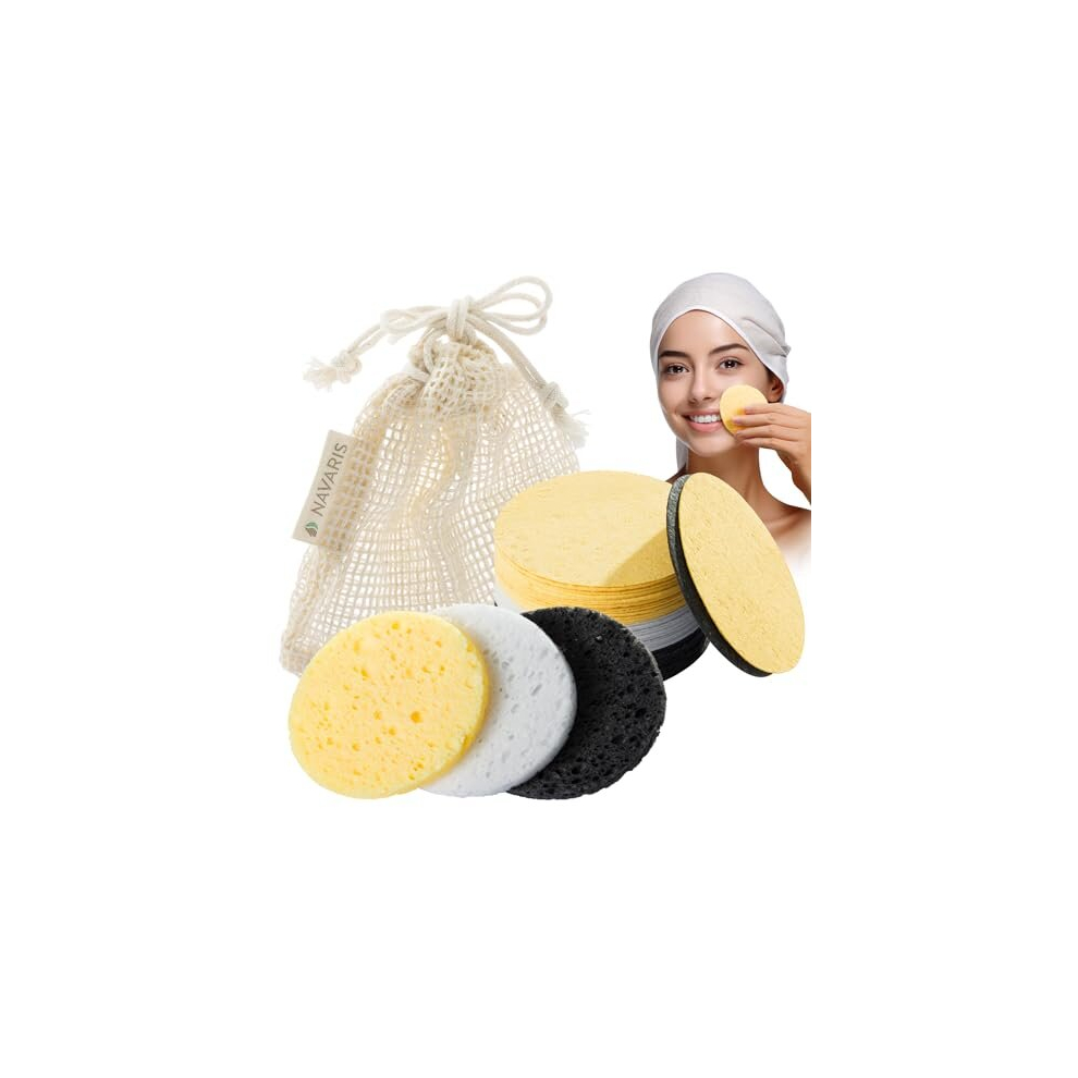 Compressed Facial Sponges - Sponge Set for Cleaning or Washing Face and Applying Makeup - 65 mm (2.6 in) Reusable Face Sponge Pads - Set of 50