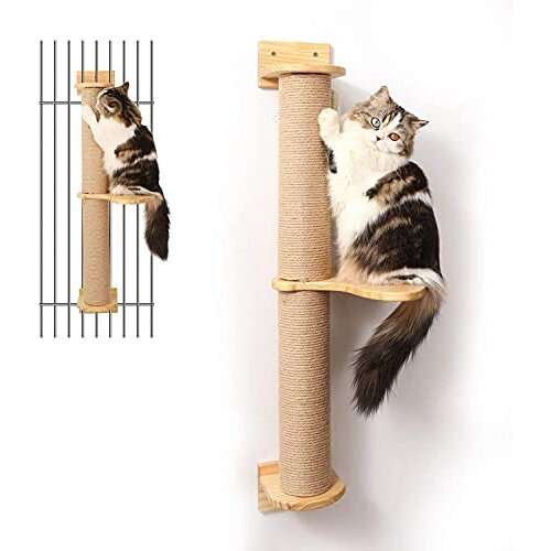 Cat Activity Tree with Scratching Posts, Wall Mounted Jute Scratcher Pine Hammock (Cat Activity Tree-Updated)