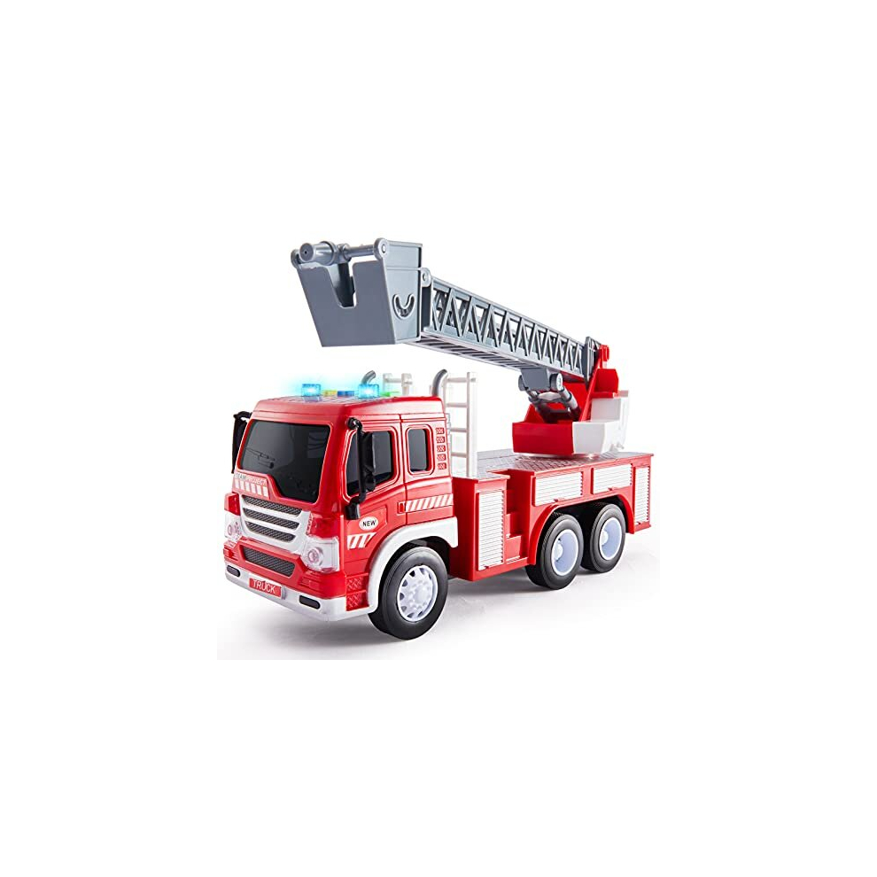 Fire Truck, Fire Engine Toys for 3 Year Olds Boys, Kids Emergency Vehicles with Lights and Sounds Extending Ladder Friction Powered Toy Cars Gifts for