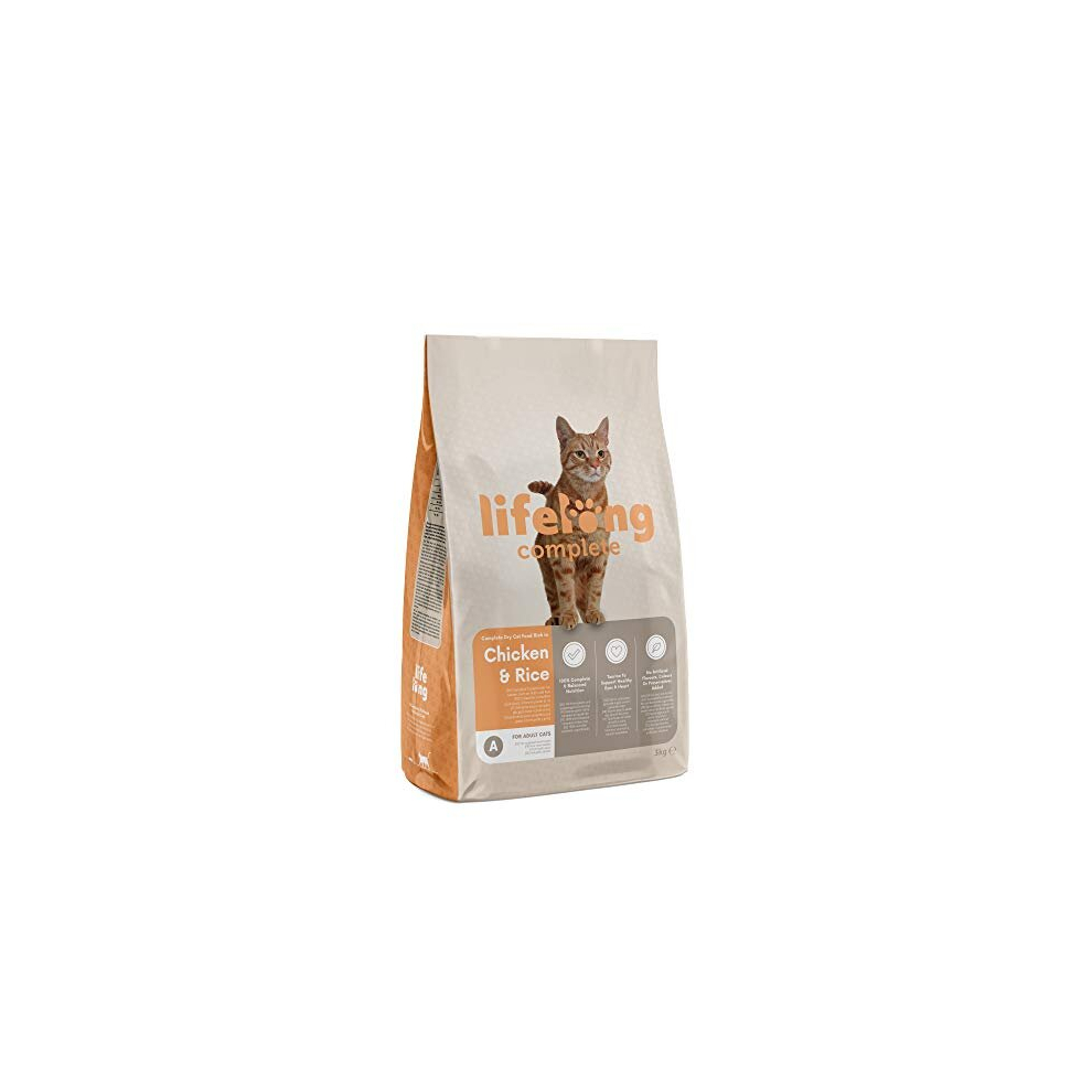 Amazon Brand - Lifelong - Complete Dry Cat Food Rich in Chicken & Rice for Adult Cats, 1 Pack of 3 kg