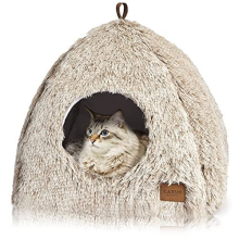 Cat Bed Igloo Cave Pet Bed for Cats Dogs Large Indoor Tent Cave Bed Cat Nesting Bed Anti-slip 2-in-1 Triangle Cave House Cat Nest House with Handle