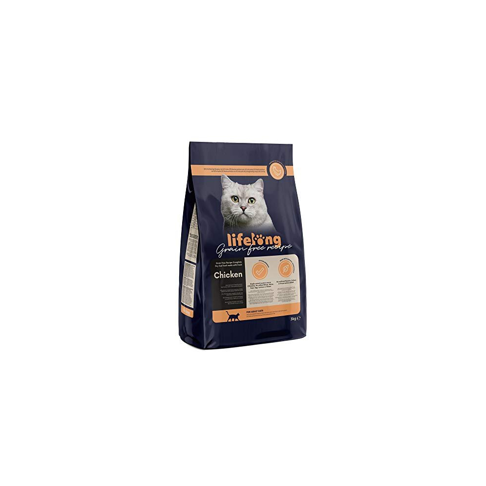 Amazon Brand - Lifelong - Grainfree Recipe Dry Cat Food (Adult Cats) with Fresh Chicken - 3kg