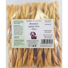20 Thin Braided Lamb Skin Sticks for Dogs (240g). Natural Long-Lasting Dog Chew Treats - Hypoallergenic, Gluten and Grain Free