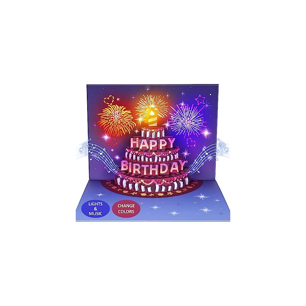 Birthday Cards, LIGHTS & SOUND Pop up Happy Birthday Card Birthday Gifts for Women Men Husband Wife Kids Greeting Cards With Envelopes