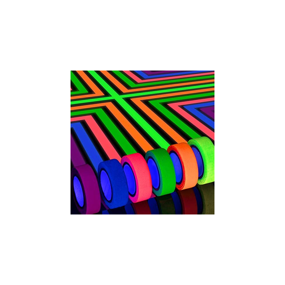 12 Pcs Neon Gaffer Cloth Tape, Fluorescent Uv Blacklight Glow In The Dark Tape For Uv Party, 0.6 Inch X 16.5 Feet (6 Colors) 696629179991