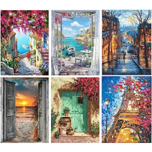 6 Packs Paint by Number for Adults,DIY Landscape Paint by Number Kits for Adults Beginners,Watercolor Oil Painting Craft Art for Home Wall