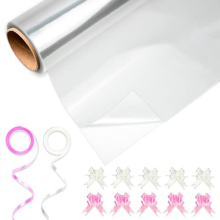 Clear Cellophane Wrap for Hampers 80cmx30m with Large 10 Pull Bows and 2 Ribbons, Florist Cellophane Wrap Rolls to pack Gifts Baskets flowers for