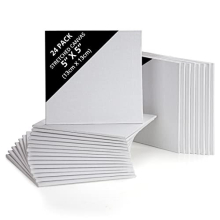24 Pack Blank Canvas - 13 x 13cm (5 x 5 inches) - Pre Stretched Canvas Panel Boards - Suitable for Acrylic and Oil Painting Also for Sketching and