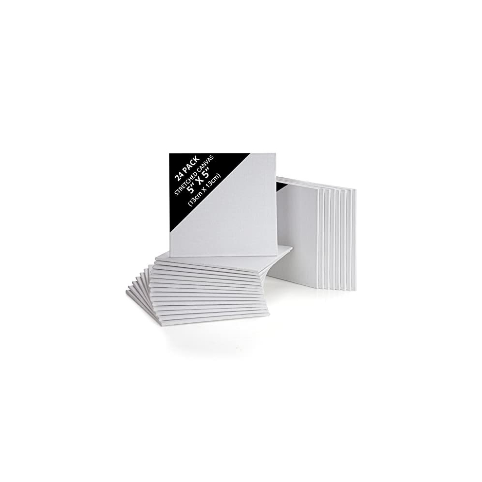 Belle Vous 24 Pack Blank Canvas - 13 X 13Cm (5 X 5 Inches) - Pre Stretched Canvas Panel Boards - Suitable For Acrylic And Oil Painting Also For Sketching And