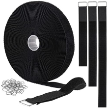 2cm x10m Hook and Loop Straps with 40 Metal Buckles,Cut-to-Length Reusable Cable Ties,Adjustable Fastening Cable Straps,Nylon Securing Cinch Strap,2cm
