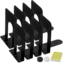 Metal Book Ends for Shelves Book Holder Book Ends for Children Non-Skid Heavy Duty Book Ends Decorative Bookends for School Office Home Black (4 Pairs