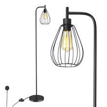 Industrial Floor Lamp, Black Standing Lamp Tall Pole Light with Teardrop Cage Head, Whole Metal Rustic Floor Lamp with Foot Switch for Bedroom, Living