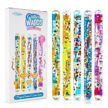Pack of 5 Spiral Glitter Wands 16cm Long Assorted Colours and Shapes