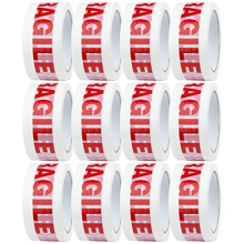 12x Rolls of Low Noise Fragile Tape for Packing Boxes/Fragile Packing Tape - 48mm x 66m, Packing Tape Strong for Moving House, Packing Parcels,