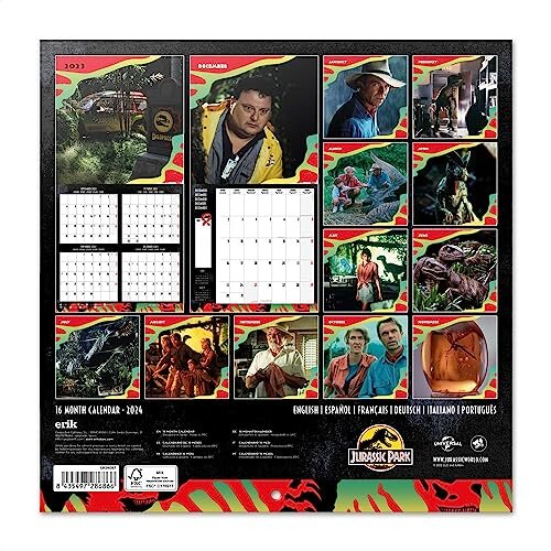 Jurassic Park Wall Calendar 2024 12" x 12" 12 Month Planner Square