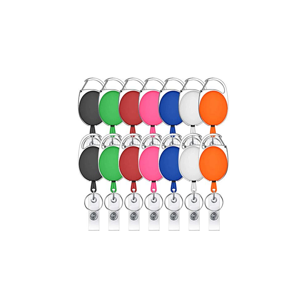 14 Pack Retractable Badge Holder Mixed Colors Carabiner Badge Reel with Clips for Key Ring and ID Cards 7 Color