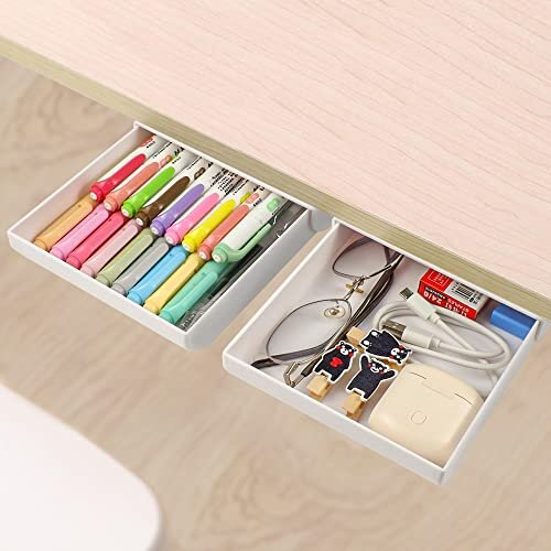 2 Pack Under Desk Drawer Organizer Slide Out Pencil Holder Desk Drawer
