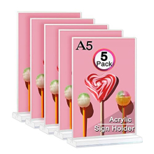 Acrylic Sign Holder A5, Clear Acrylic T Shape Table Top Display Stand, Double Sided for Menu Display, Great for Office Store Restaurant Paper Desk