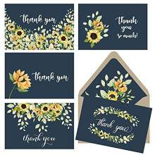 4x6 Sunflower Thank You Cards Multipack with Envelopes (Bulk 20-Pack) Matching Kraft Lined Envelopes Assorted Set, Birthday Party, Bridal Shower, Baby