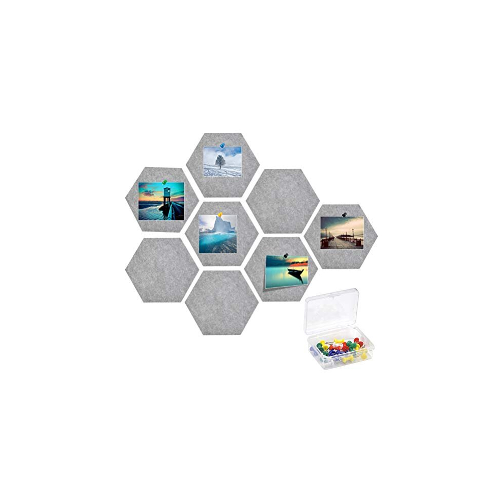 8Pcs Pin Board Hexagon Felt Board,Â 7.8*6.8Inches Felt Wall Bulletin Board with 20Pcs Push Pins, Grey Tiles Memo Board for Home Office Wall