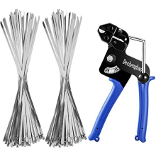 200PCS Metal tie wrap Gun Kit, Stainless Steel Cable Tie Gun Adjustable Tensioning and Cutting Tool with 200pcs 304 Self-Locking Stainless Steel Cable
