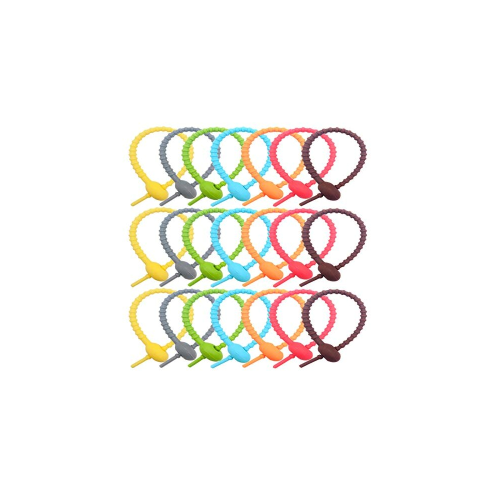 21 Pieces Colorful Silicone Twist Ties,Cable Cord Wraps Management Organizer, All-Purpose Bag Sealing Clips,Reusable Bread Tie, Food Saver, Household 6939130440377