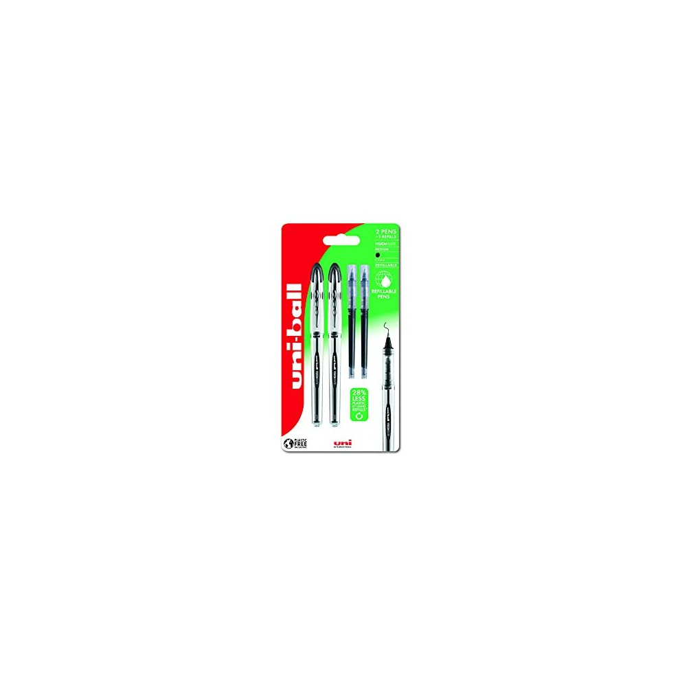 UB-200 Vision Elite Rollerball Pens. Premium Medium 0.8mm Ballpoint Tip for Super Smooth Handwriting, Drawing, Art, Crafts and Colouring. 2 Pens + 2