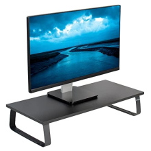24 inch Monitor Stand, Wood & Steel Desktop Riser, Screen, Keyboard, Laptop, Small TV Ergonomic Desk and Tabletop Organizer, Black, STAND-V000D