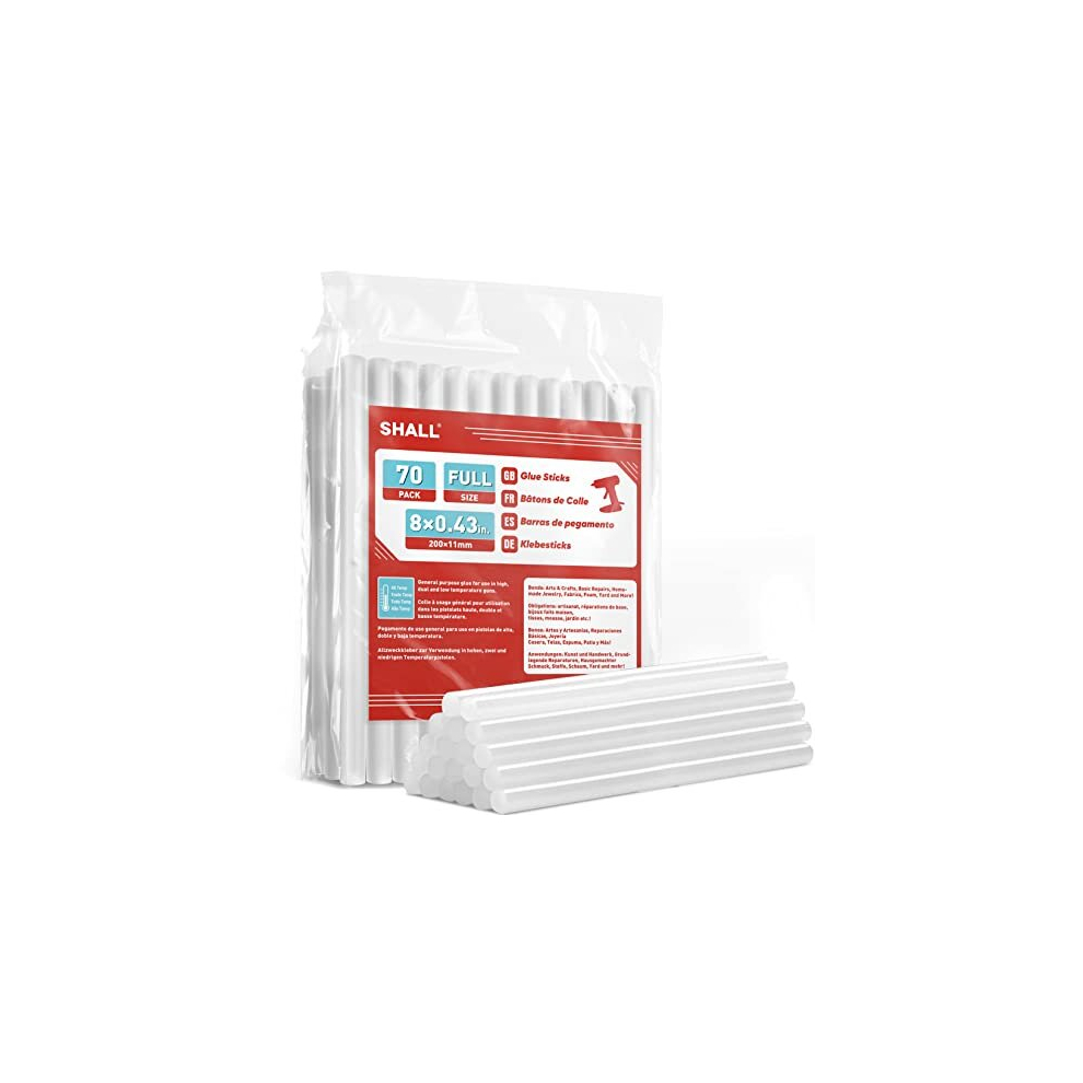 Full Size Hot Glue Sticks, 0.43” Dia x 8” Long(11mm x 200 mm)70-Pack Clear Hot Melt Glue Gun Sticks for All-Temp Glue Guns, Multipurpose DIY Art,