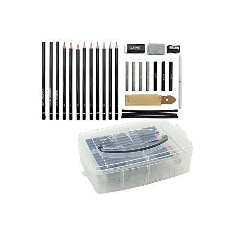 Graphite Sketching Set - Graphite & Charcoal Pencils, Sticks, Putty And White Rubber, Sharpener, Stump