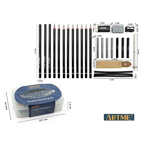 Graphite Sketching Set - Graphite & Charcoal Pencils, Sticks, Putty And White Rubber, Sharpener, Stump 1