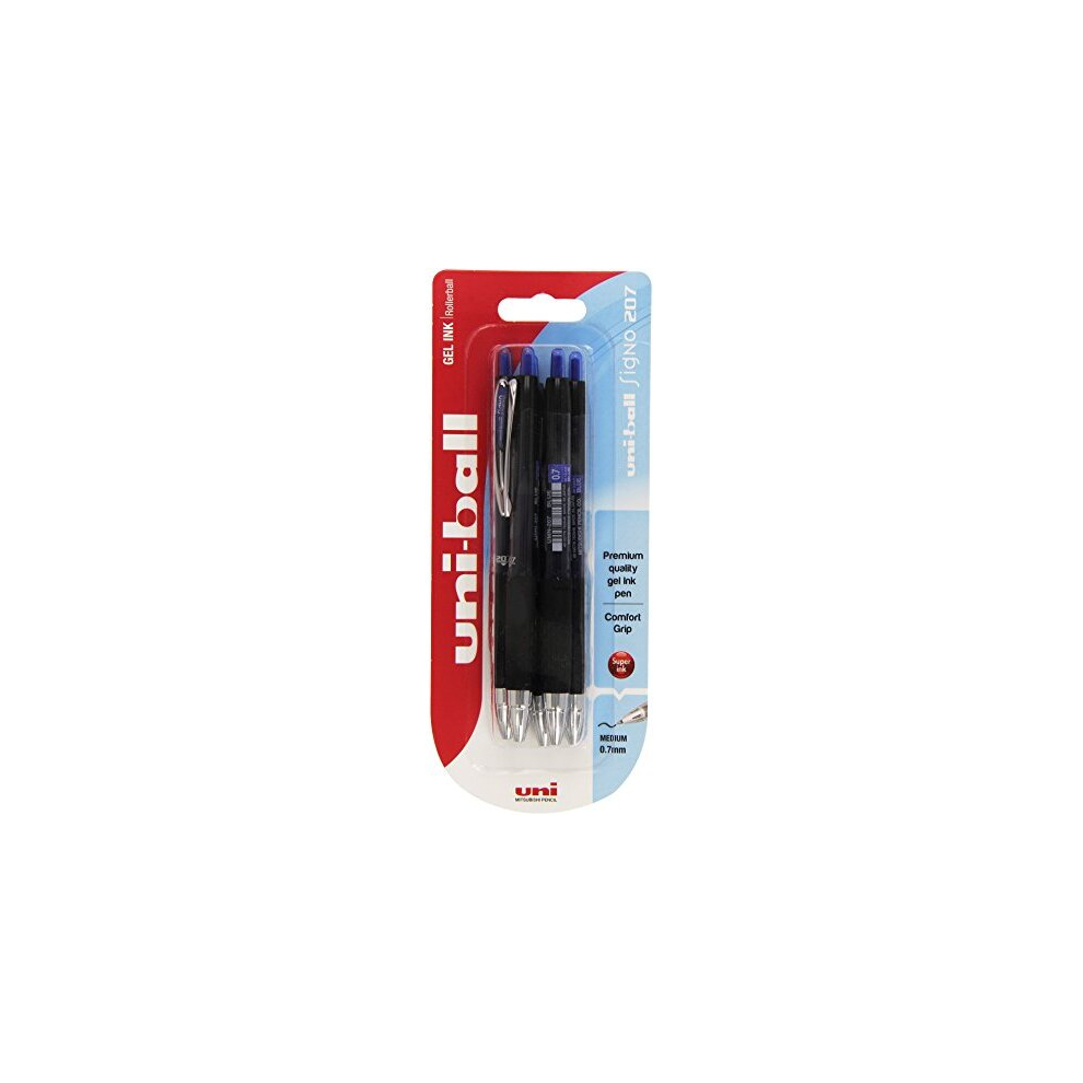 Uni-Ball Signo Gel Umn-207 Retractable Rollerball Pens - Blue, Pack Of 5