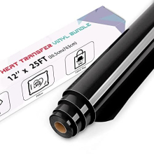 25 Ft Black Heat Transfer Vinyl — 30.5 x 763 cm Iron on Vinyl for Fabric, PET Backing Black Vinyl for T-Shirts, Clothes, Hats, Bags and Other