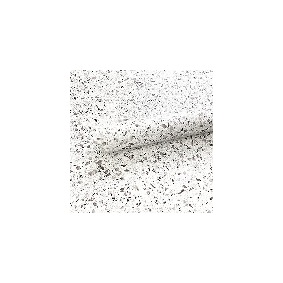 White Gravel Terrazzo Marble Peel Stick Wallpaper Counter Top Vinyl Marble Shelf Drawer Liner Dresser Sticker Decorative Sticky Back Vinyl Film, 45Cm 765365526533