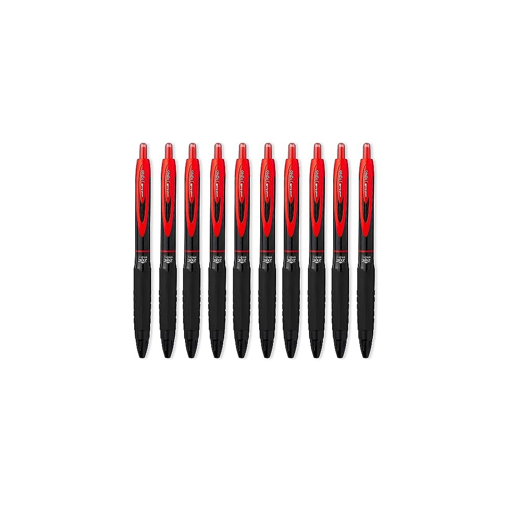 Uni-Ball Signo 307 - Fine Retractable Rollerball Pen - Pack Of 10 - Red Ink - Umn-307