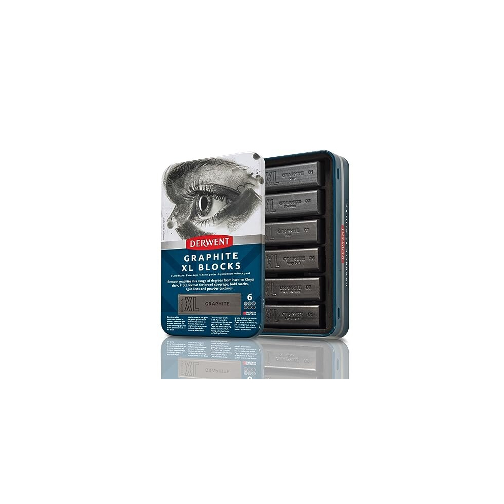 Derwent Graphite Xl Blocks 6 Tin, Set Of 6, 60Mm Extra-Large Block, Water-Soluble, Ideal For Sketching, Drawing And Expressive Mark Making, Professional