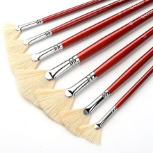 Fan Brush for Painting, 7 Pieces Fan Brush Set with Hog Bristle Natural Hair and Long Wood Handle, Professional Artist Fan Brushes for Acrylic