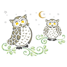 Owls Stencil - 16.5 x 11.5cm (M) - Reusable Nocternal Barn Animal Wildlife Wall Stencil Template